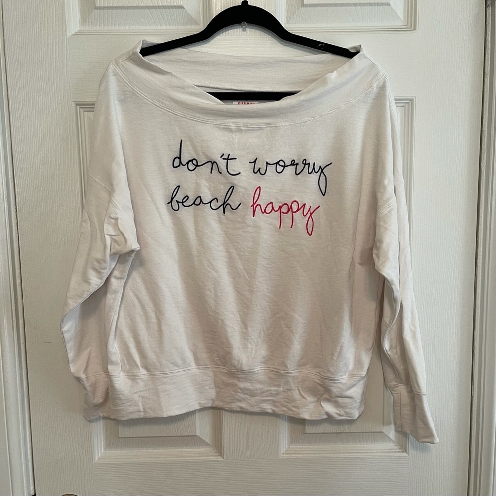 SUNDRY Beach Happy Off Shoulder Pullover In Pigment Paper Size 2 (Medium) - Picture 2 of 10